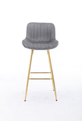 30 Inch Set Of 2 Bar Stools,With Chrome Footrest Velvet Fabric Counter Stool Golden Leg Simple High Bar Stool,Gray Gray Foam Fabric