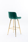 26 Inch Set Of 2 Bar Stools,With Chrome Footrest Velvet Fabric Counter Stool Golden Leg Simple Bar Stool,Green Green Foam Fabric