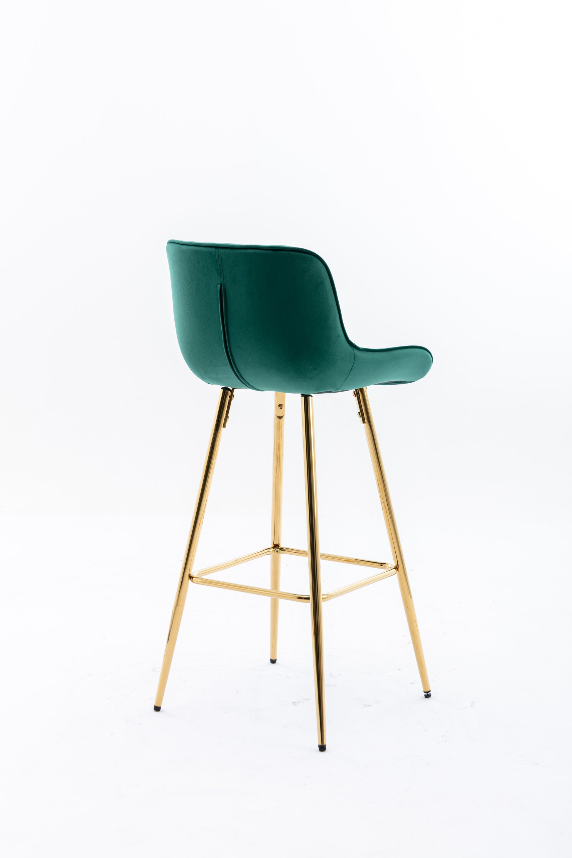 26 Inch Set Of 2 Bar Stools,With Chrome Footrest Velvet Fabric Counter Stool Golden Leg Simple Bar Stool,Green Green Foam Fabric