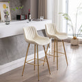 30 Inch Set Of 2 Bar Stools,With Chrome Footrest Velvet Fabric Counter Stool Golden Leg Simple High Bar Stool,Cream Cream Foam Fabric