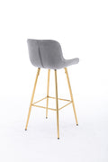 26 Inch Set Of 2 Bar Stools,With Chrome Footrest Velvet Fabric Counter Stool Golden Leg Simple Bar Stool,Gray Gray Foam Fabric