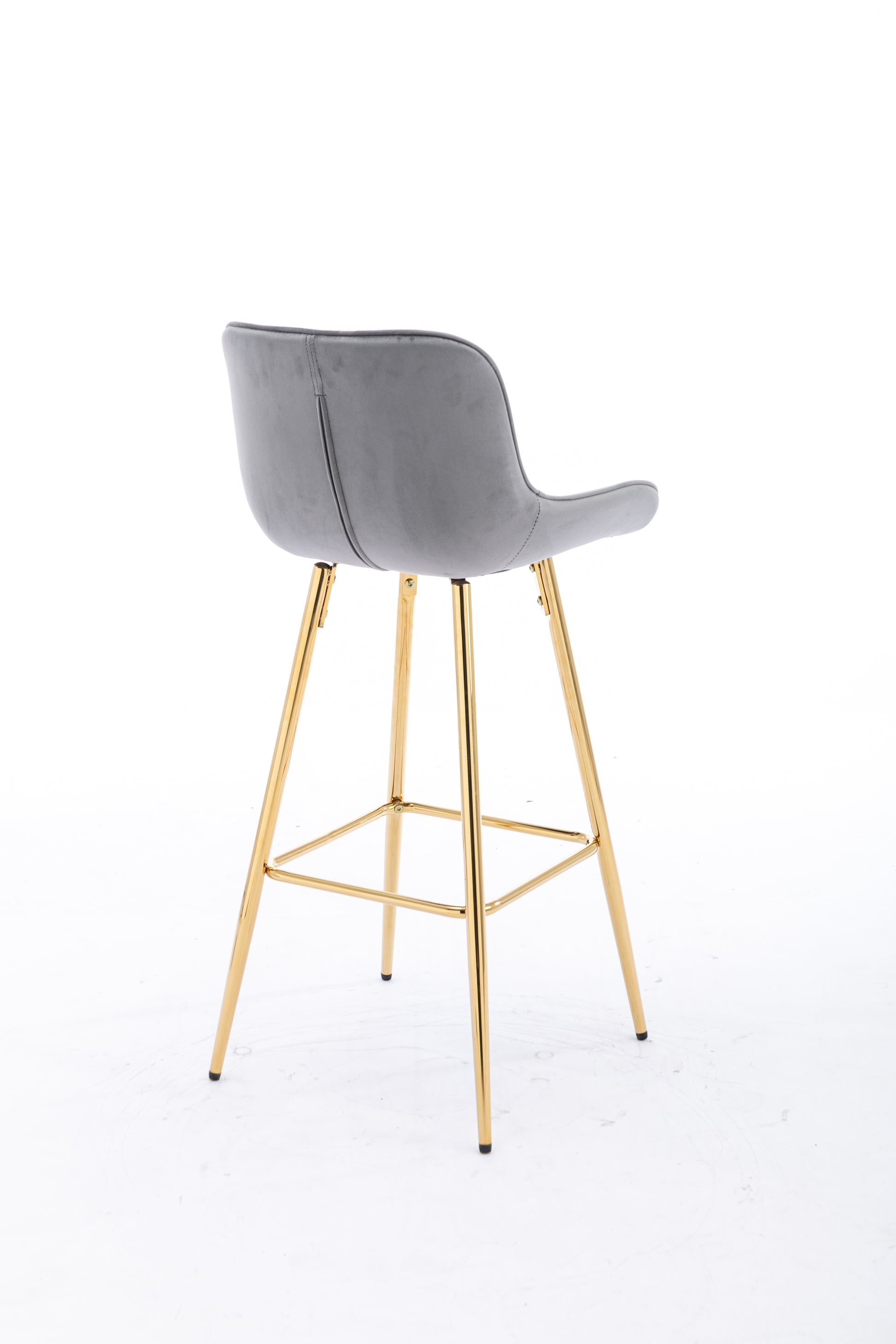 26 Inch Set Of 2 Bar Stools,With Chrome Footrest Velvet Fabric Counter Stool Golden Leg Simple Bar Stool,Gray Gray Foam Fabric