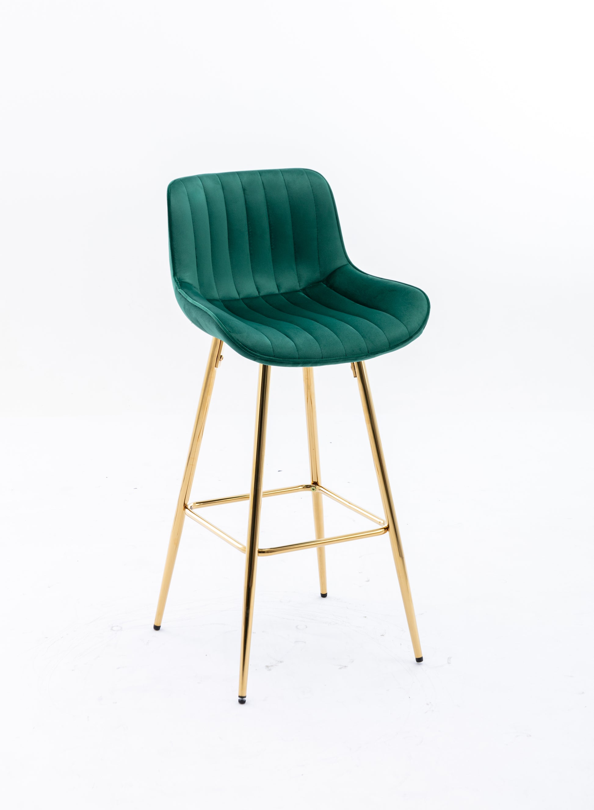 30 Inch Set Of 2 Bar Stools,With Chrome Footrest Velvet Fabric Counter Stool Golden Leg Simple High Bar Stool,Green Green Foam Fabric