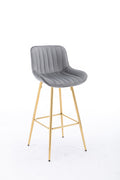 30 Inch Set Of 2 Bar Stools,With Chrome Footrest Velvet Fabric Counter Stool Golden Leg Simple High Bar Stool,Gray Gray Foam Fabric