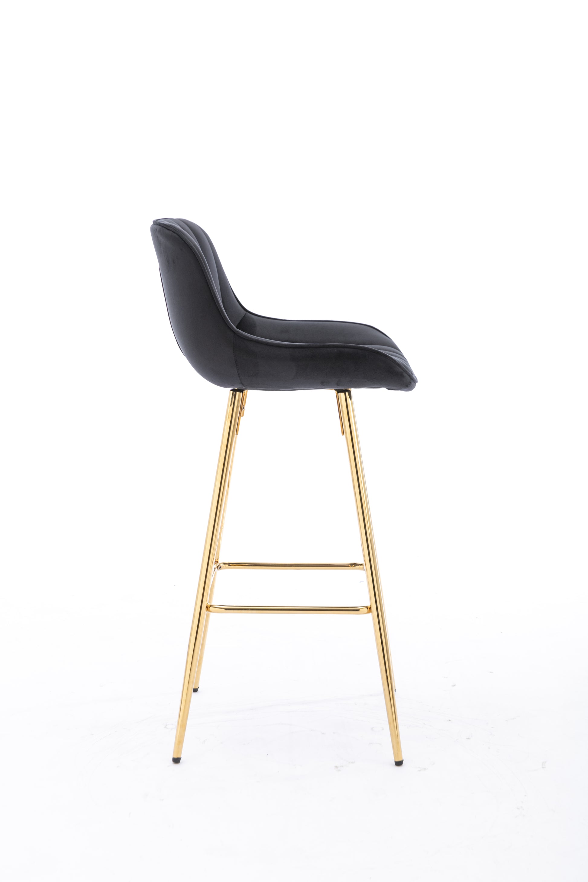 30 Inch Set Of 2 Bar Stools,With Chrome Footrest Velvet Fabric Counter Stool Golden Leg Simple High Bar Stool,Black Black Foam Fabric