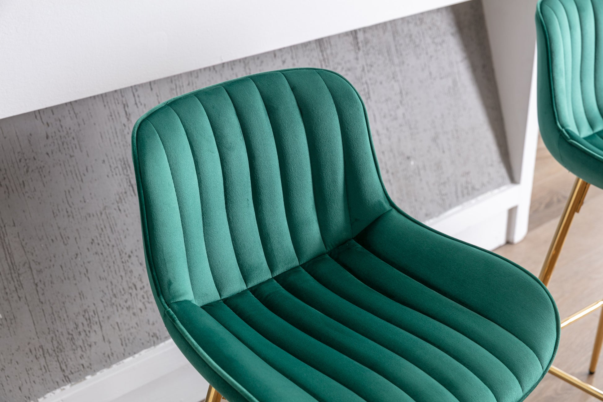 26 Inch Set Of 2 Bar Stools,With Chrome Footrest Velvet Fabric Counter Stool Golden Leg Simple Bar Stool,Green Green Foam Fabric