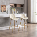 30 Inch Set Of 2 Bar Stools,With Chrome Footrest Velvet Fabric Counter Stool Golden Leg Simple High Bar Stool,Cream Cream Foam Fabric