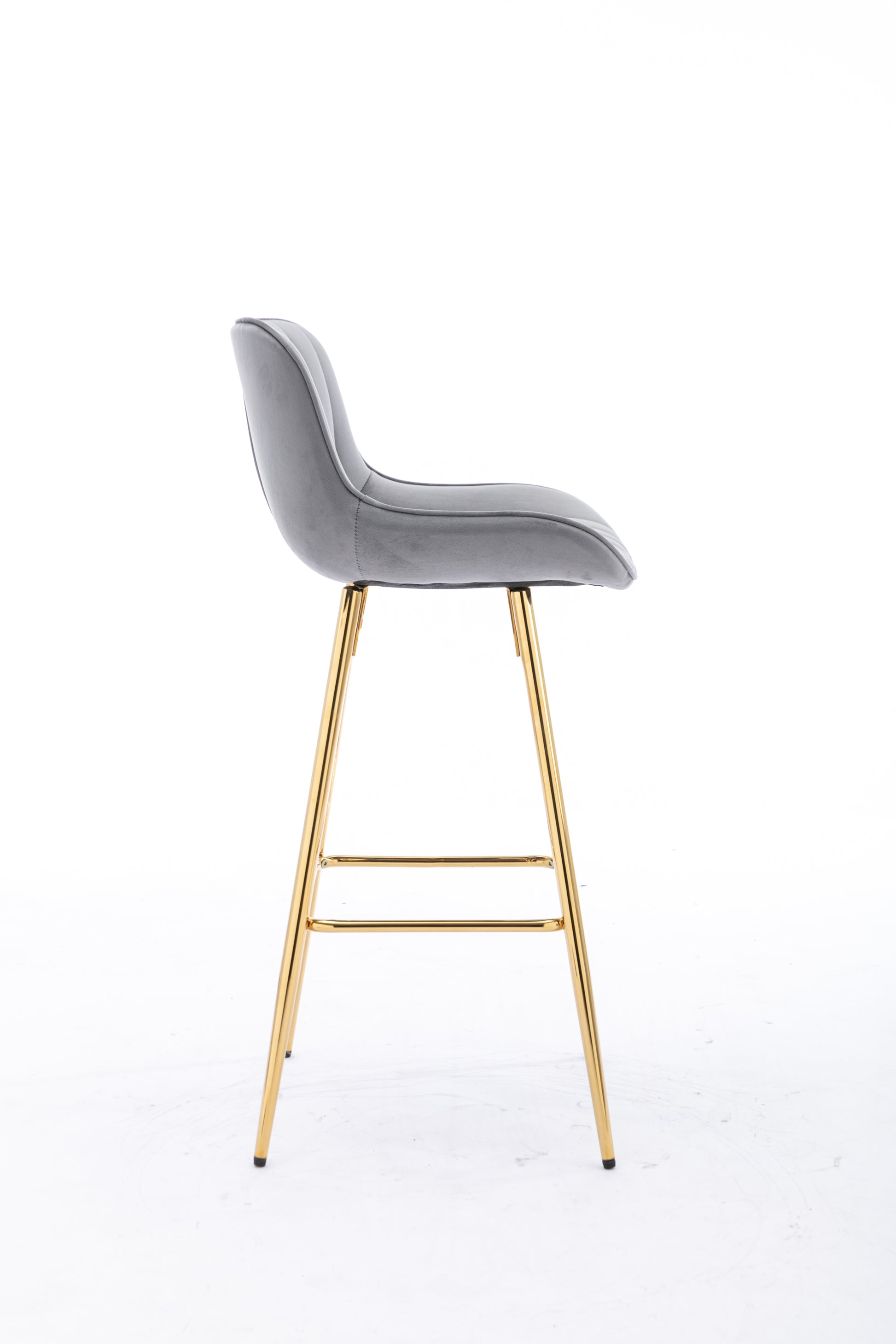 26 Inch Set Of 2 Bar Stools,With Chrome Footrest Velvet Fabric Counter Stool Golden Leg Simple Bar Stool,Gray Gray Foam Fabric