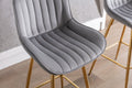 26 Inch Set Of 2 Bar Stools,With Chrome Footrest Velvet Fabric Counter Stool Golden Leg Simple Bar Stool,Gray Gray Foam Fabric