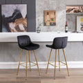 30 Inch Set Of 2 Bar Stools,With Chrome Footrest Velvet Fabric Counter Stool Golden Leg Simple High Bar Stool,Black Black Foam Fabric