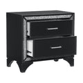 Glamourous Peal Black Metallic Finish 1Pc Nightstand Of 2X Drawers Faux Crystal Handles Modern Bedroom Wooden Furniture Black 2 Drawers Bedroom Modern Solid Wood