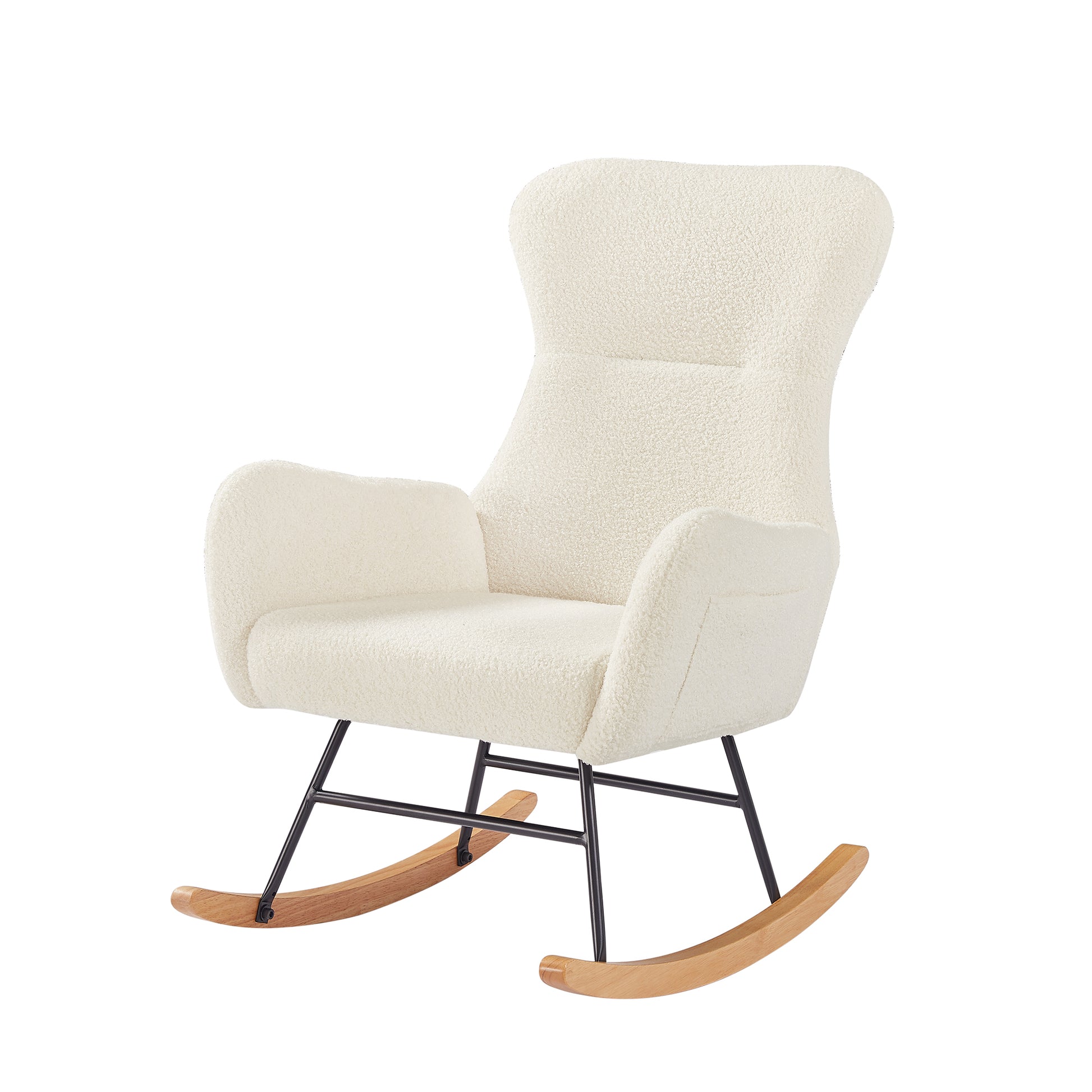 Off White Teddy Fabric Rocking Chair Off White Foam Metal