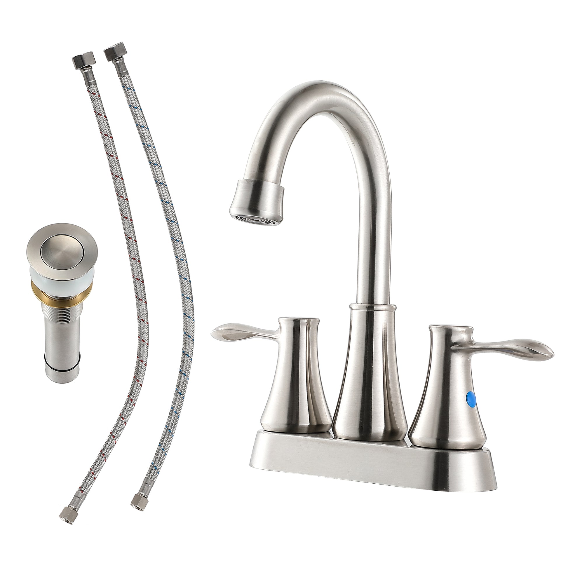 4 Inch 2 Handle Centerset Bathroom Faucet,With Pop Up Drain And 2 Water Supply Lines,Brushed Nickel Brushed Nickel Stainless Steel