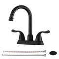 4 Inch 2 Handle Centerset Bathroom Faucet,With Pop Up Drain And 2 Water Supply Lines,Matte Black Matte Black Stainless Steel