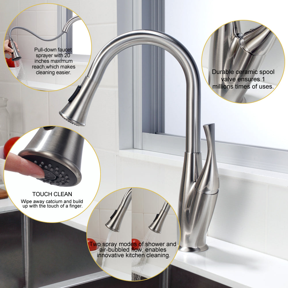 Kitchen Faucet With Pull Out Spraye,Brushed Nickel Brushed Nickel Stainless Steel