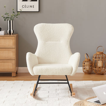 Off White Teddy Fabric Rocking Chair Off White Foam Metal