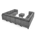 U Shape Modular Sectional Sofa,Diy Combination,Includes Seven Single Chair, Four Corner And One Ottoman,Grey Grey Plywood Chenille 10 Seat