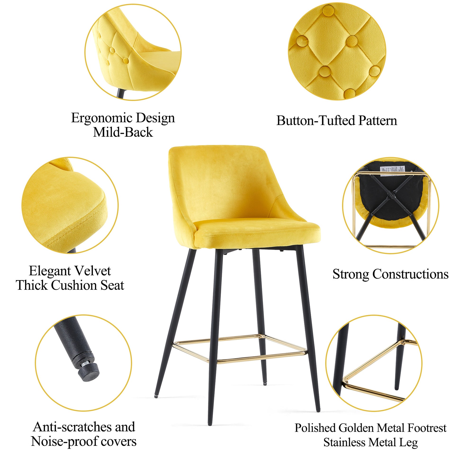 Yellow Velvet Swivel Bar Chair Bar Stool And Metal Modern High Bar Furniture Commercial Furniture Yellow Kitchen Modern Foam Velvet