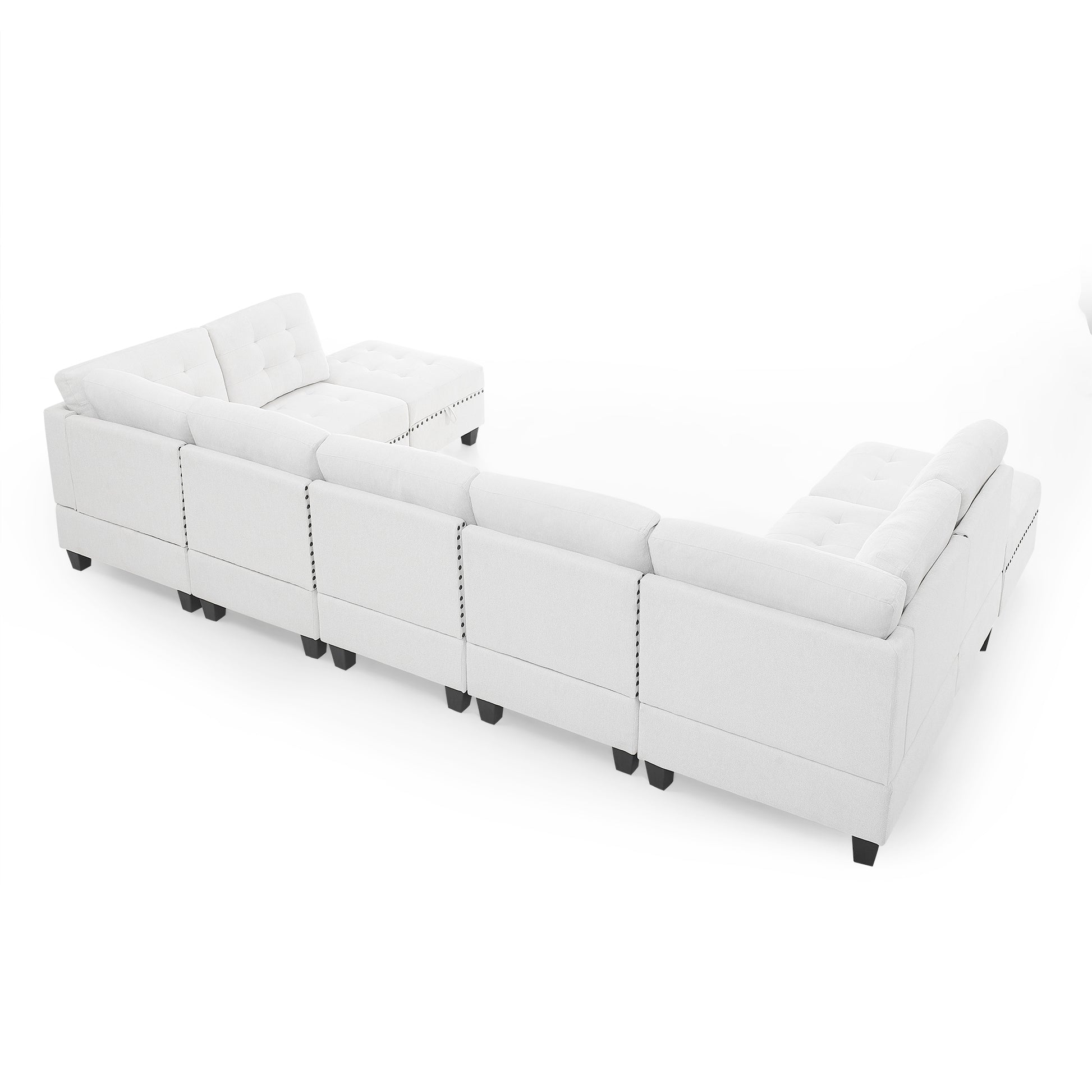 U Shape Modular Sectional Sofa,Diy Combination,Includes Two Single Chair ,Two Corner And Two Ottoman,Ivory Chenille Ivory Chenille