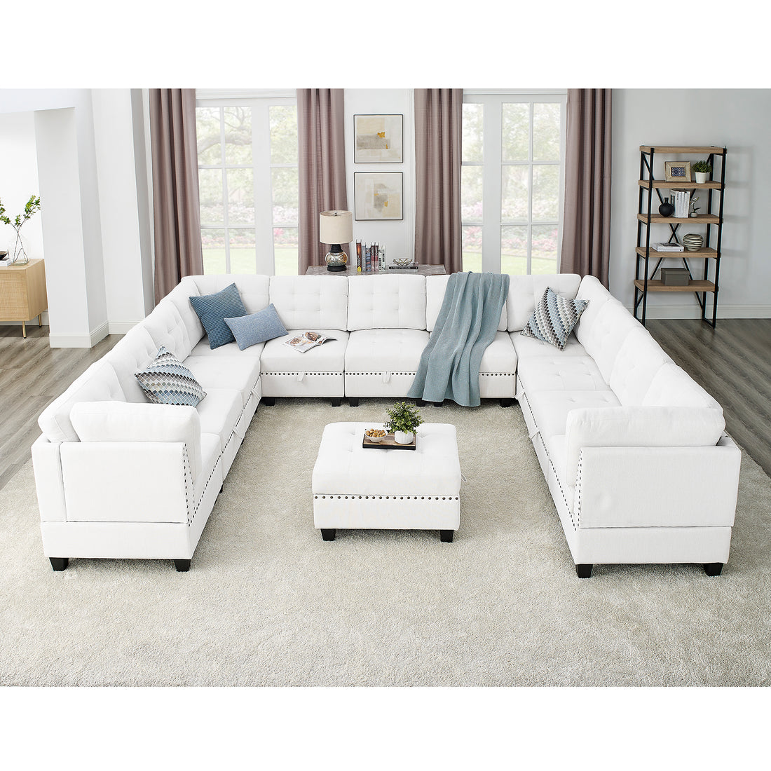 U Shape Modular Sectional Sofa,Diy Combination,Includes Seven Single Chair, Four Corner And One Ottoman,Ivory Ivory Plywood Chenille