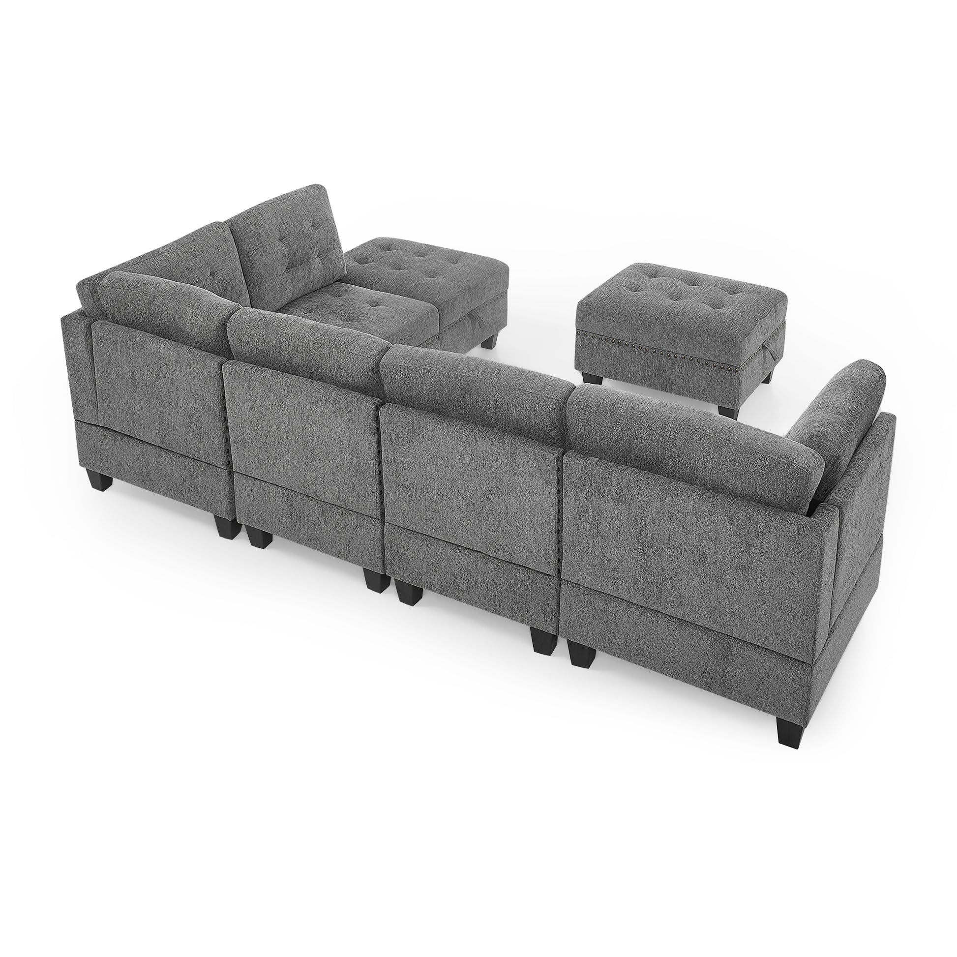 L Shape Modular Sectional Sofa,Diy Combination,Includes Three Single Chair ,Two Corner And Two Ottoman,Grey Chenille Grey Foam Chenille