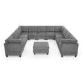 U Shape Modular Sectional Sofa,Diy Combination,Includes Seven Single Chair, Four Corner And One Ottoman,Grey Grey Plywood Chenille 10 Seat