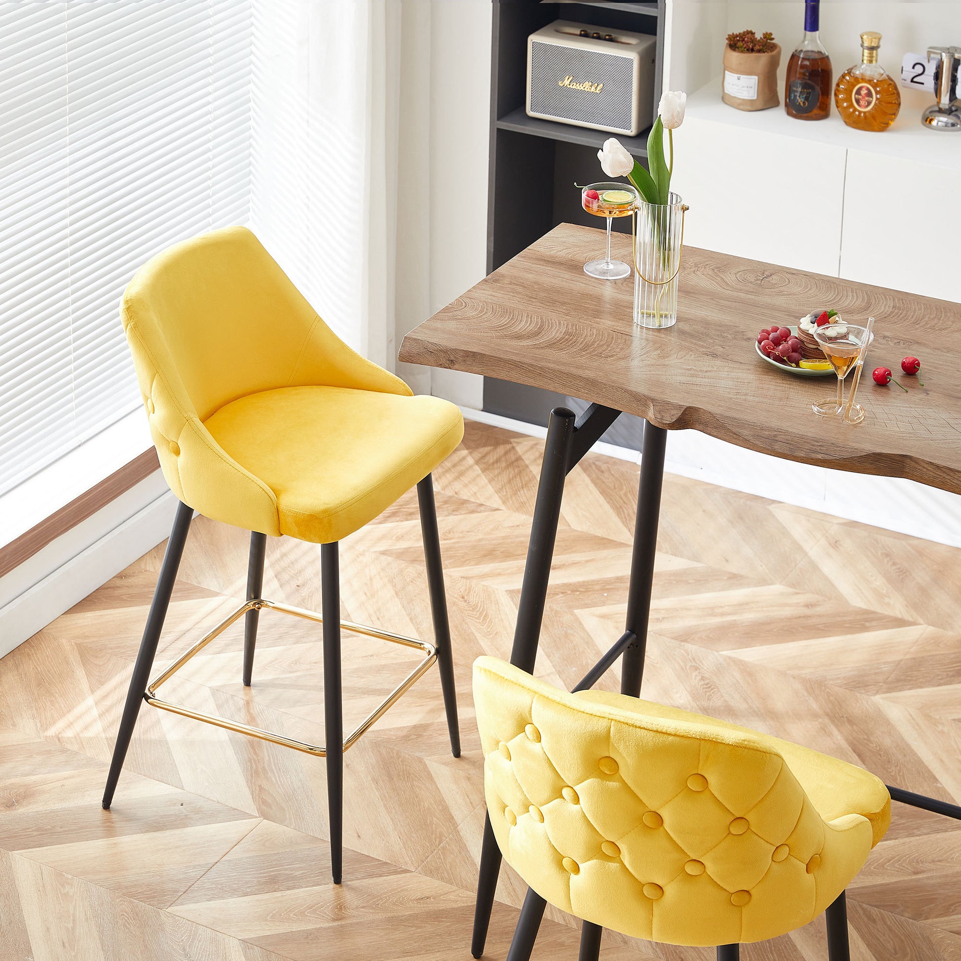 Yellow Velvet Swivel Bar Chair Bar Stool And Metal Modern High Bar Furniture Commercial Furniture Yellow Kitchen Modern Foam Velvet