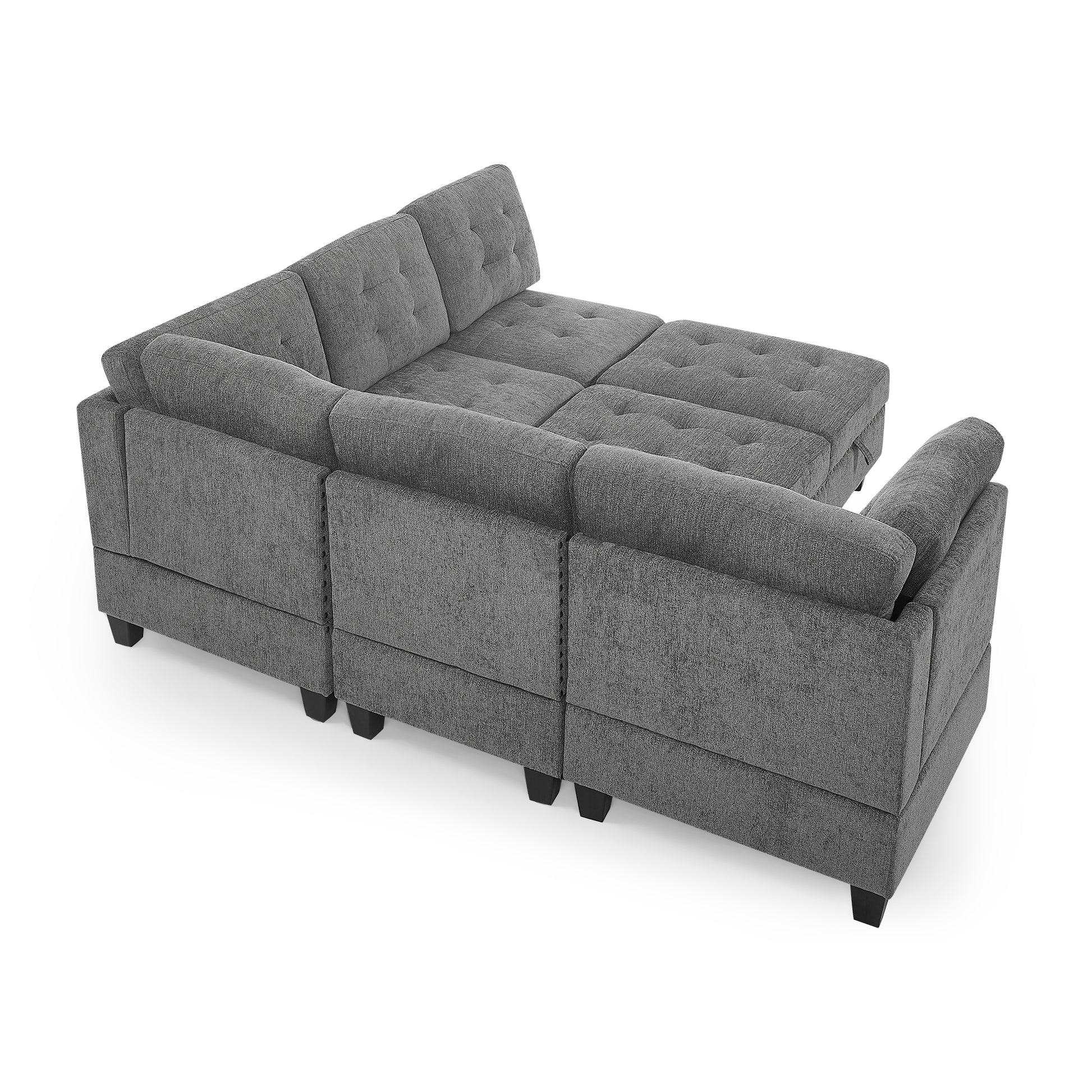 L Shape Modular Sectional Sofa,Diy Combination,Includes Three Single Chair ,Two Corner And Two Ottoman,Grey Chenille Grey Foam Chenille