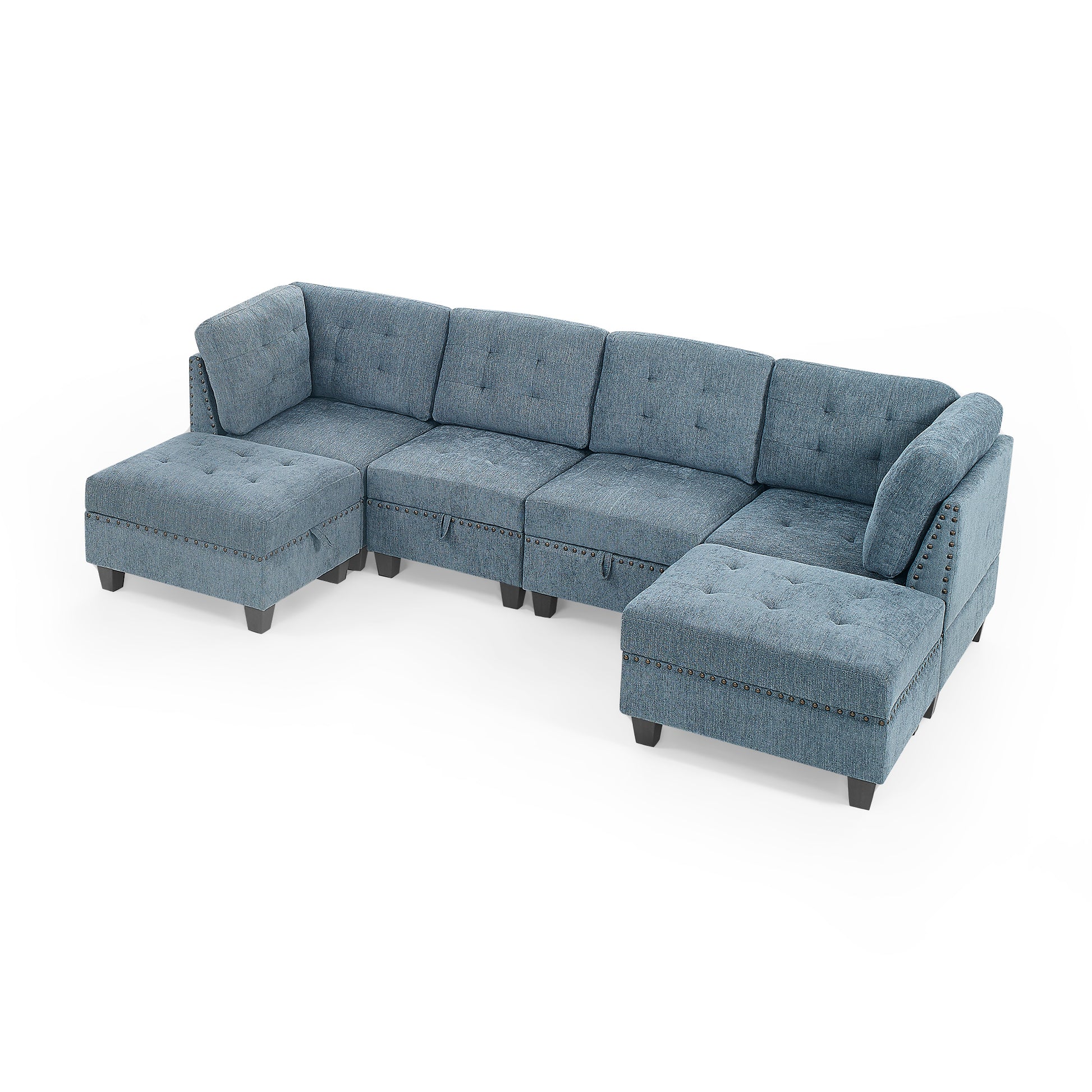 U Shape Modular Sectional Sofa,Diy Combination,Includes Two Single Chair ,Two Corner And Two Ottoman,Navy Chenille Navy Chenille