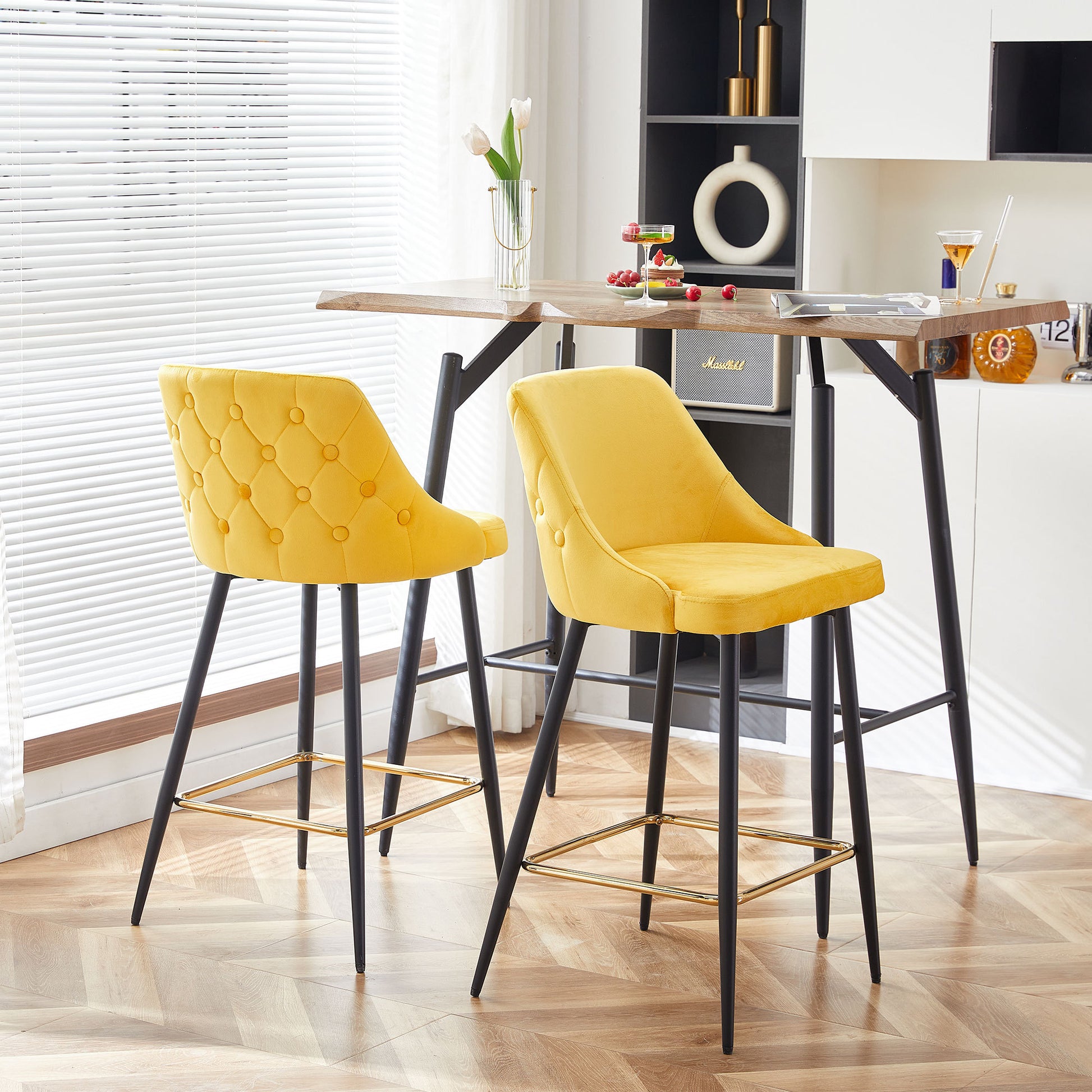 Yellow Velvet Swivel Bar Chair Bar Stool And Metal Modern High Bar Furniture Commercial Furniture Yellow Kitchen Modern Foam Velvet