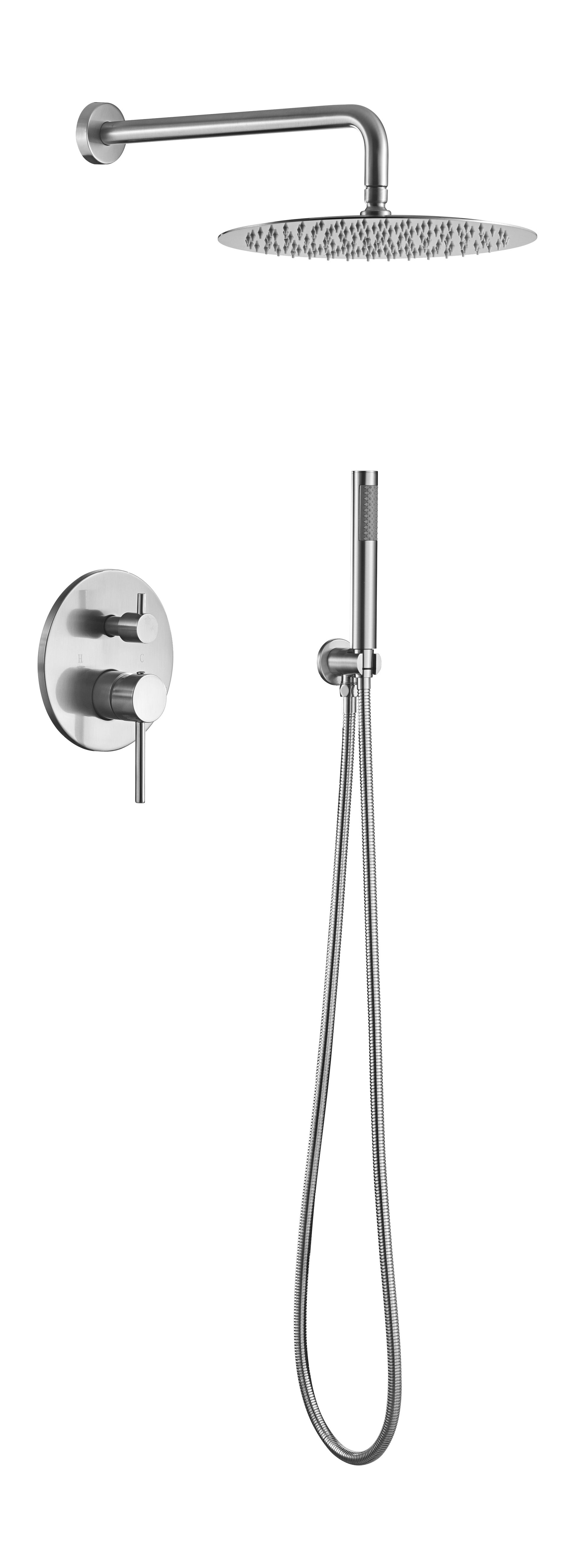 Shower System, Wall Mounted Shower Faucet Set For Bathroom With High Pressure 10" Stainless Steel Rain Shower Head Handheld Shower Set, 2 Way Pressure Balance Shower Valve Kit, Brushed Gold Brushed Nickel Brass