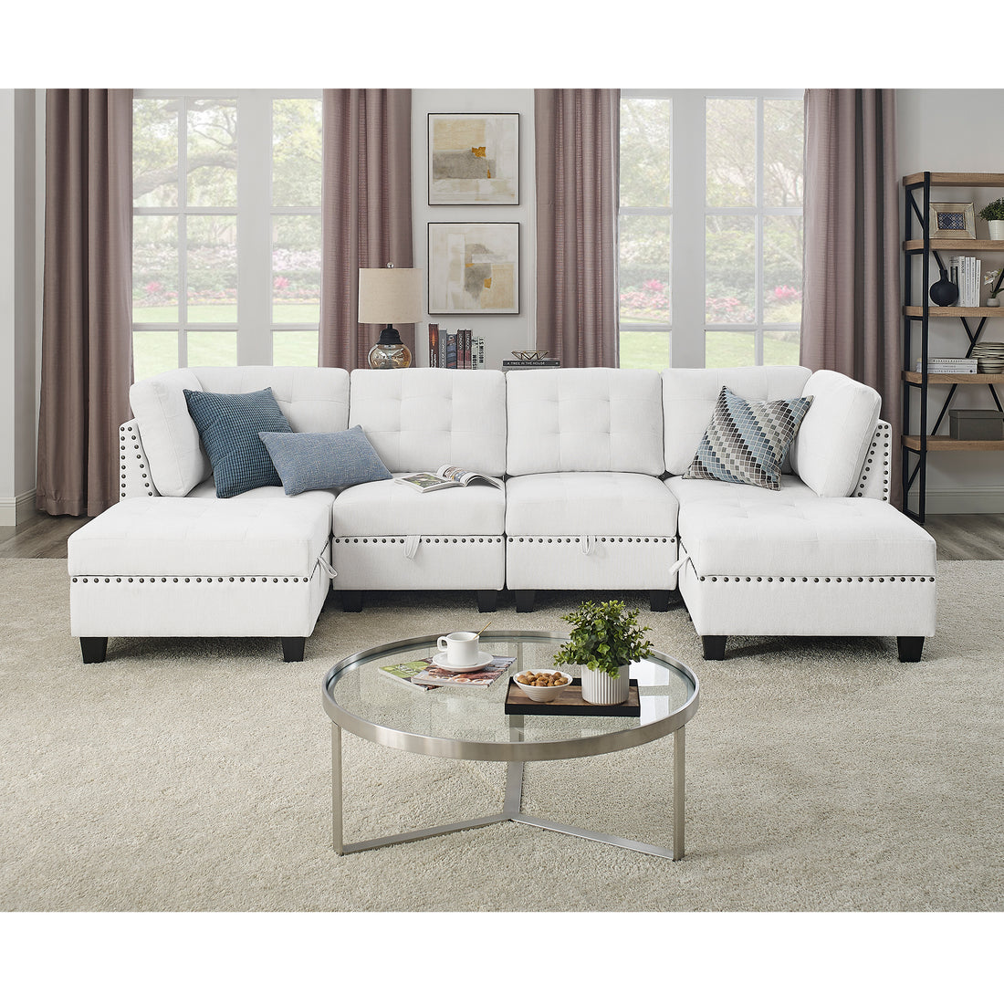 U Shape Modular Sectional Sofa,Diy Combination,Includes Two Single Chair ,Two Corner And Two Ottoman,Ivory Chenille Ivory Chenille