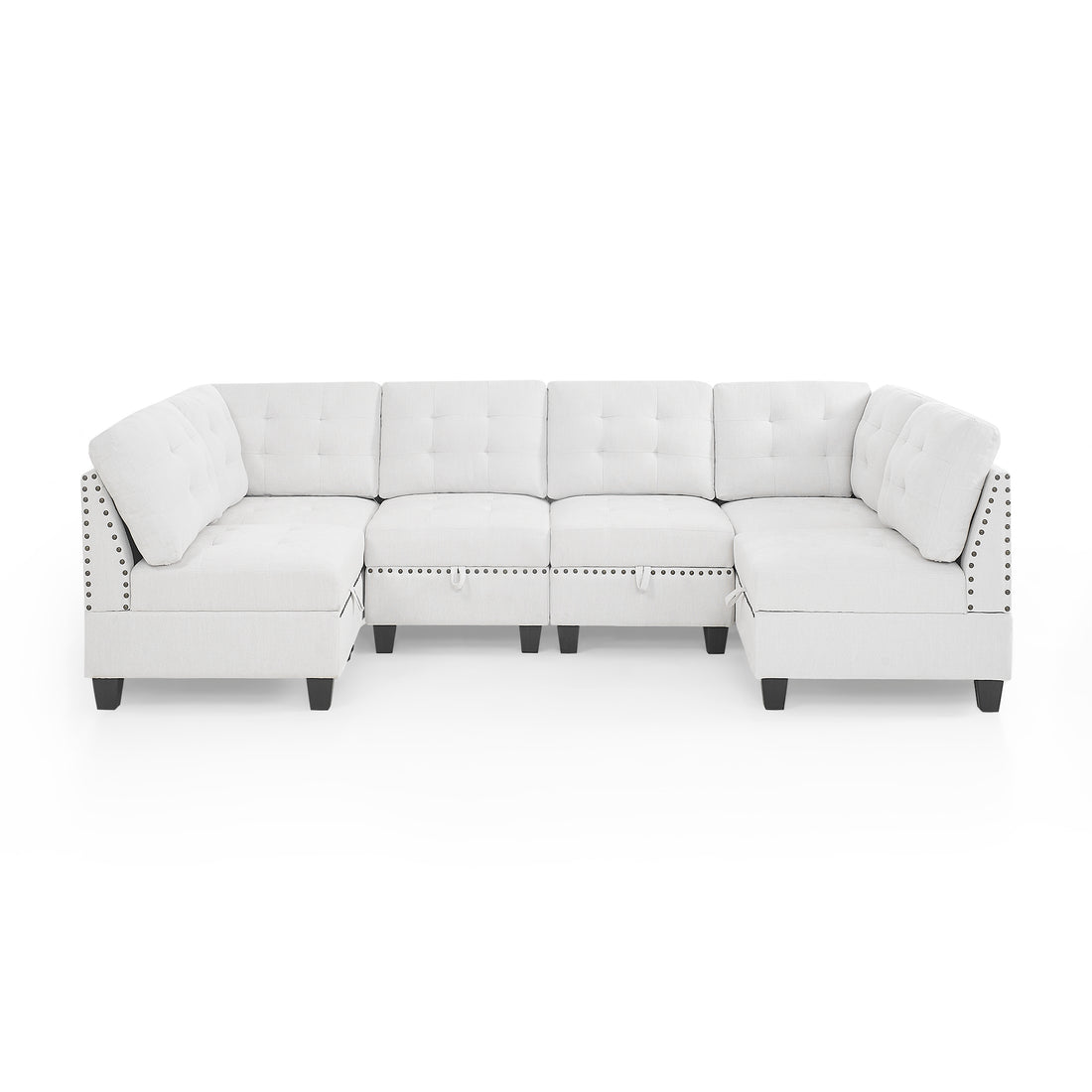 U Shape Modular Sectional Sofa,Diy Combination,Includes Four Single Chair And Two Corner,Ivory Chenille Ivory Chenille