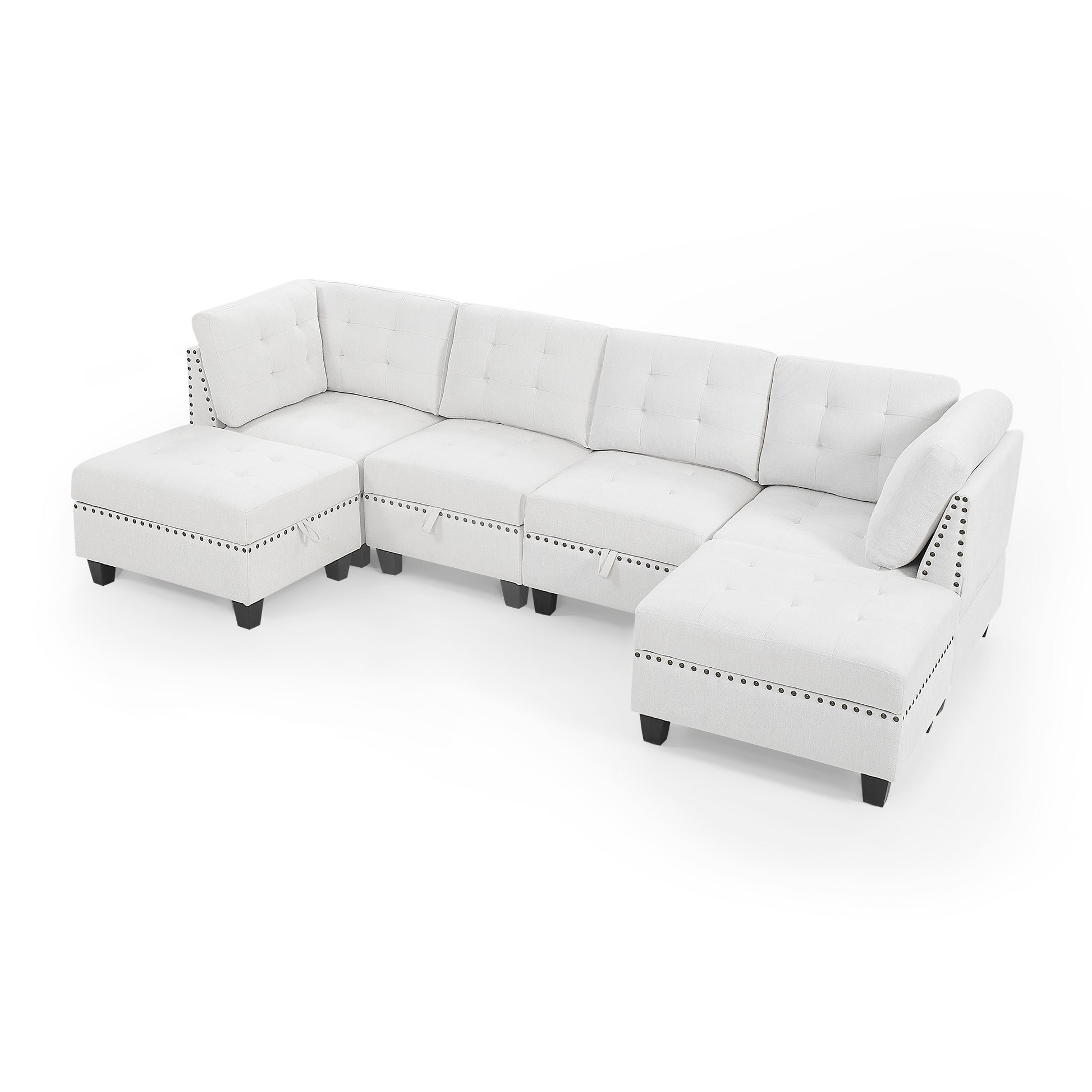 U Shape Modular Sectional Sofa,Diy Combination,Includes Two Single Chair ,Two Corner And Two Ottoman,Ivory Chenille Ivory Chenille