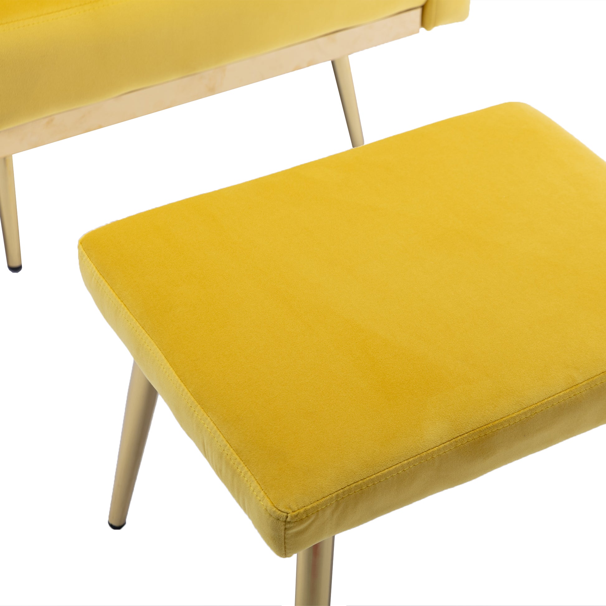 Coolmore Velvet Accent Chair With Adjustable Armrests And Backrest, Button Tufted Lounge Chair, Single Recliner Armchair With Ottoman Mustard Metal