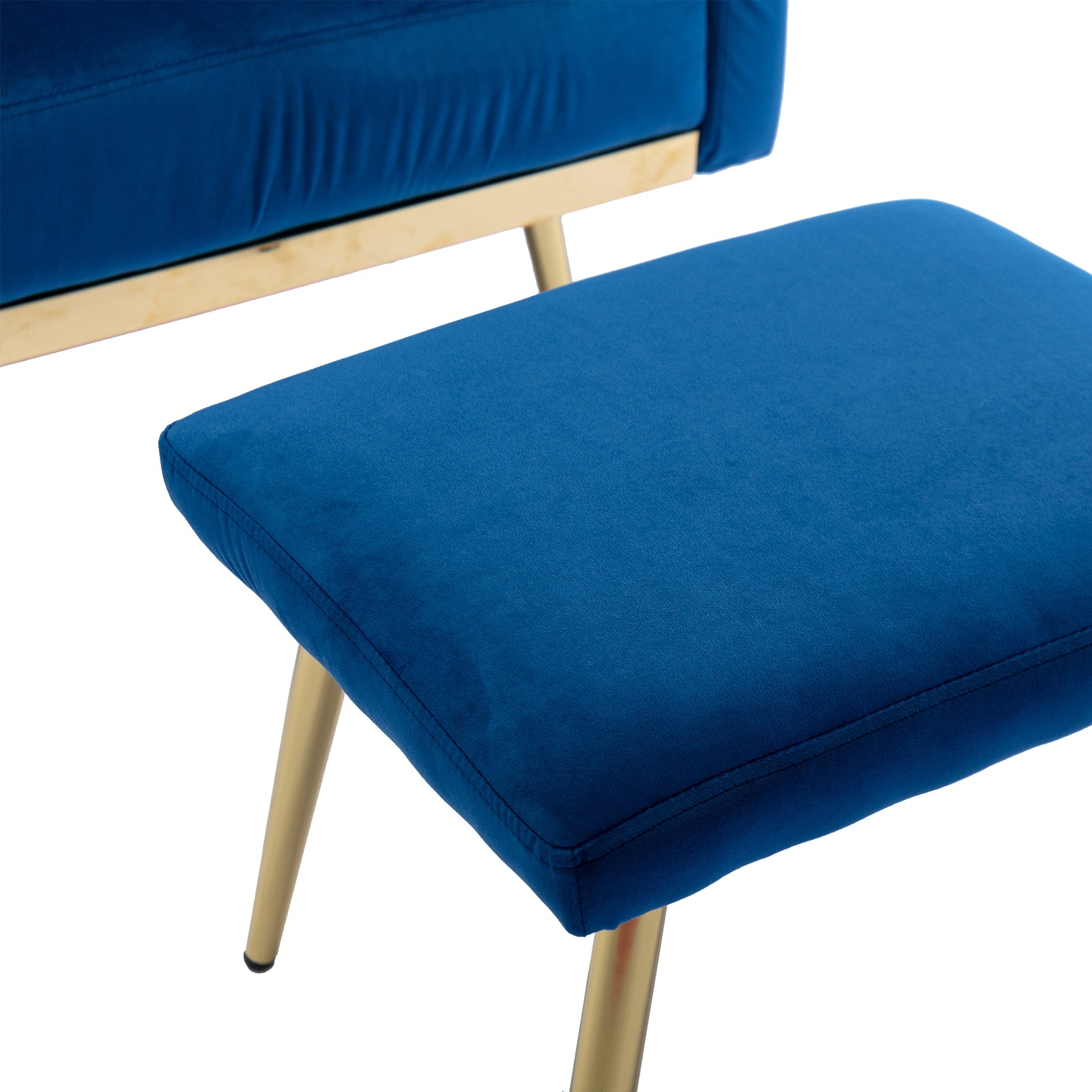 Coolmore Velvet Accent Chair With Adjustable Armrests And Backrest, Button Tufted Lounge Chair, Single Recliner Armchair With Ottoman Navy Metal