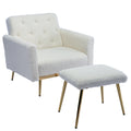 Coolmore Velvet Accent Chair With Adjustable Armrests And Backrest, Button Tufted Lounge Chair, Single Recliner Armchair With Ottoman White Teddy Metal