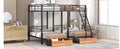 Full Over Twin & Twin Bunk Bed, Metal Triple Bunk Bed With Drawers And Guardrails, Black Black Metal & Wood