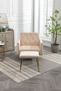Coolmore Velvet Accent Chair With Adjustable Armrests And Backrest, Button Tufted Lounge Chair, Single Recliner Armchair With Ottoman Beige Metal