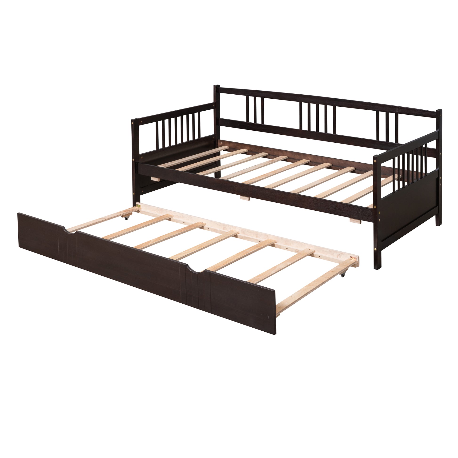 Twin Size Daybed Wood Bed With Twin Size Trundle,Espresso Espresso Solid Wood