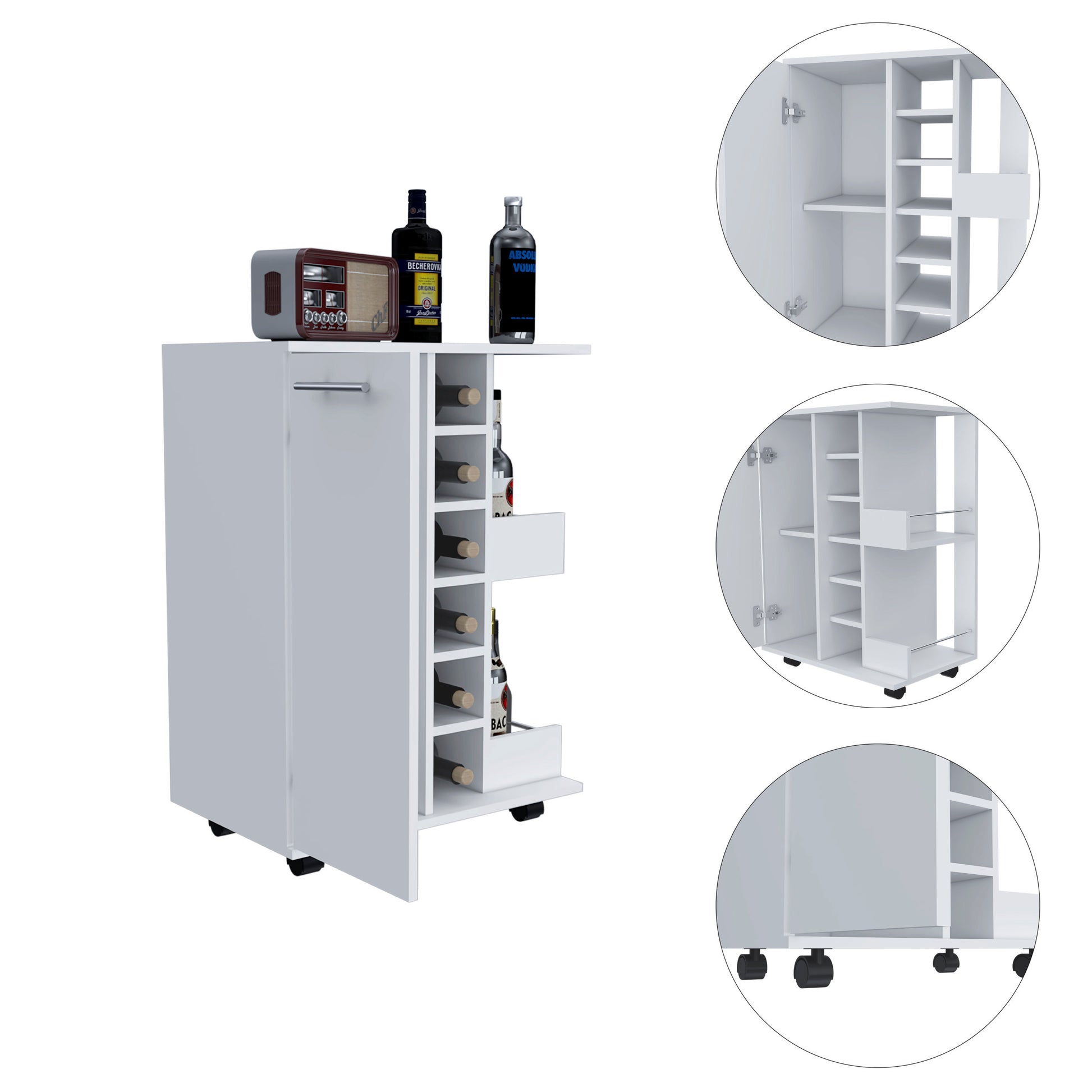 Bartlet 2 Shelf 6 Bottle Bar Cart With Division White White Particle Board