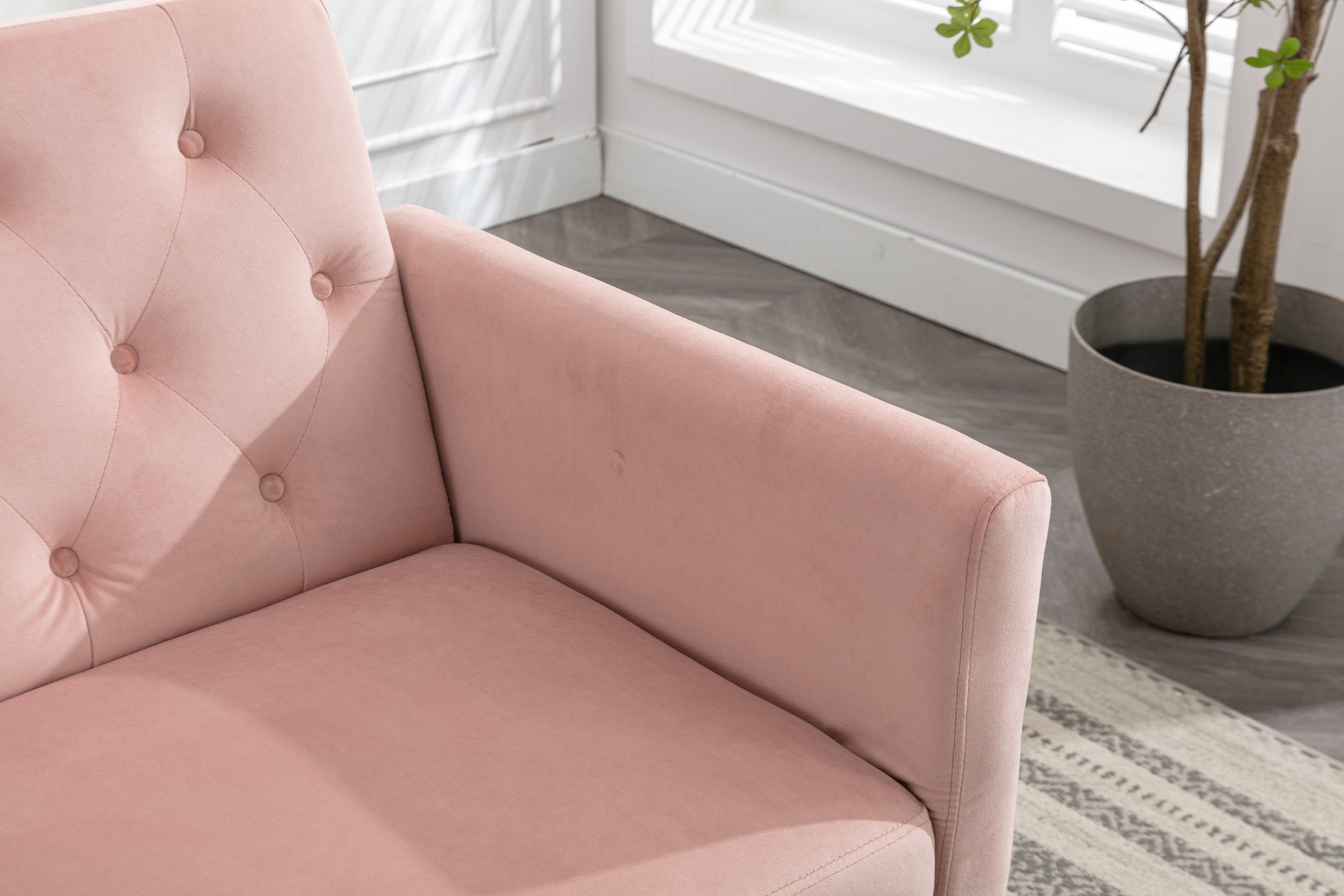 Coolmore Velvet Accent Chair With Adjustable Armrests And Backrest, Button Tufted Lounge Chair, Single Recliner Armchair With Ottoman Pink Metal