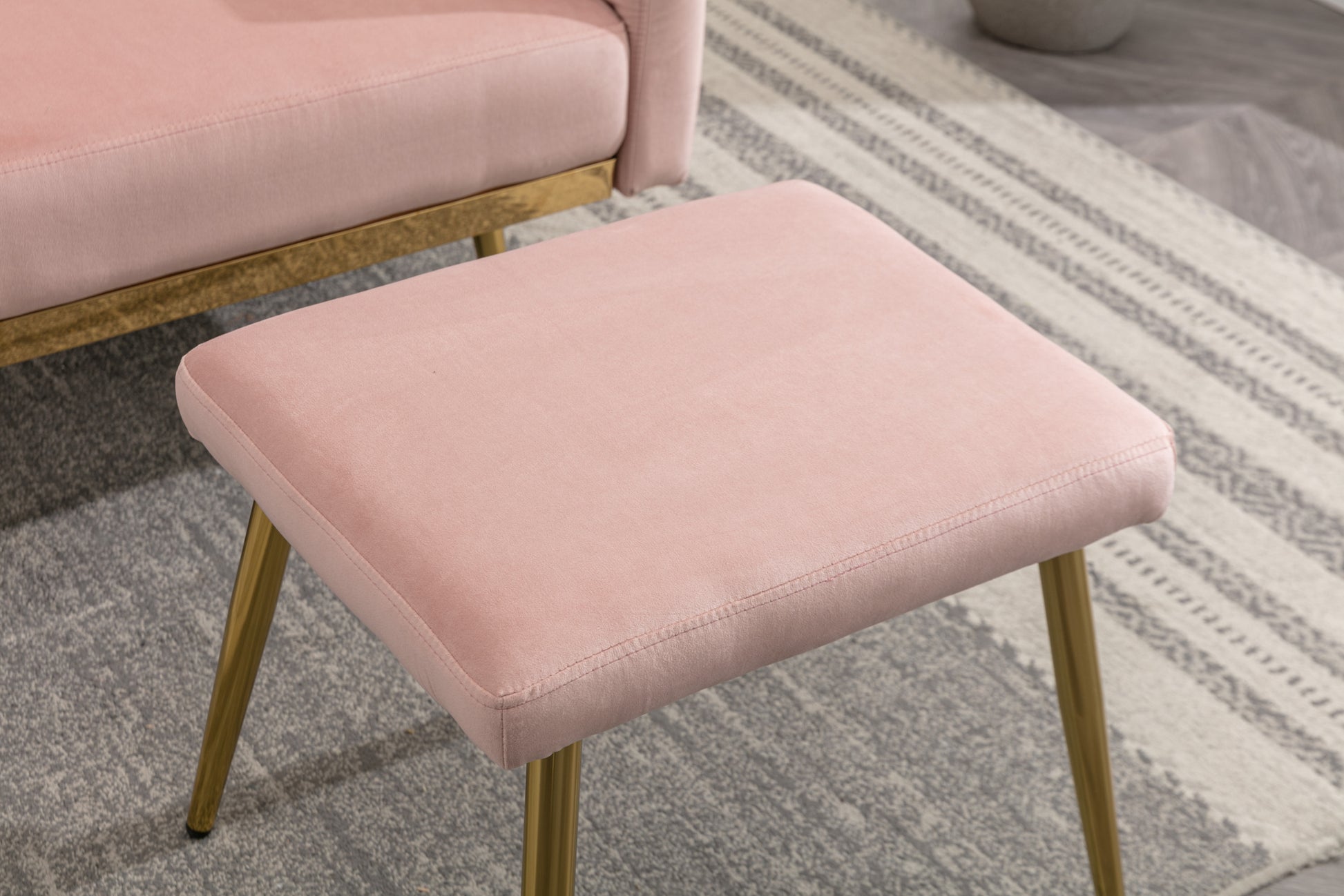 Coolmore Velvet Accent Chair With Adjustable Armrests And Backrest, Button Tufted Lounge Chair, Single Recliner Armchair With Ottoman Pink Metal
