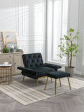 Coolmore Velvet Accent Chair With Adjustable Armrests And Backrest, Button Tufted Lounge Chair, Single Recliner Armchair With Ottoman Black Metal