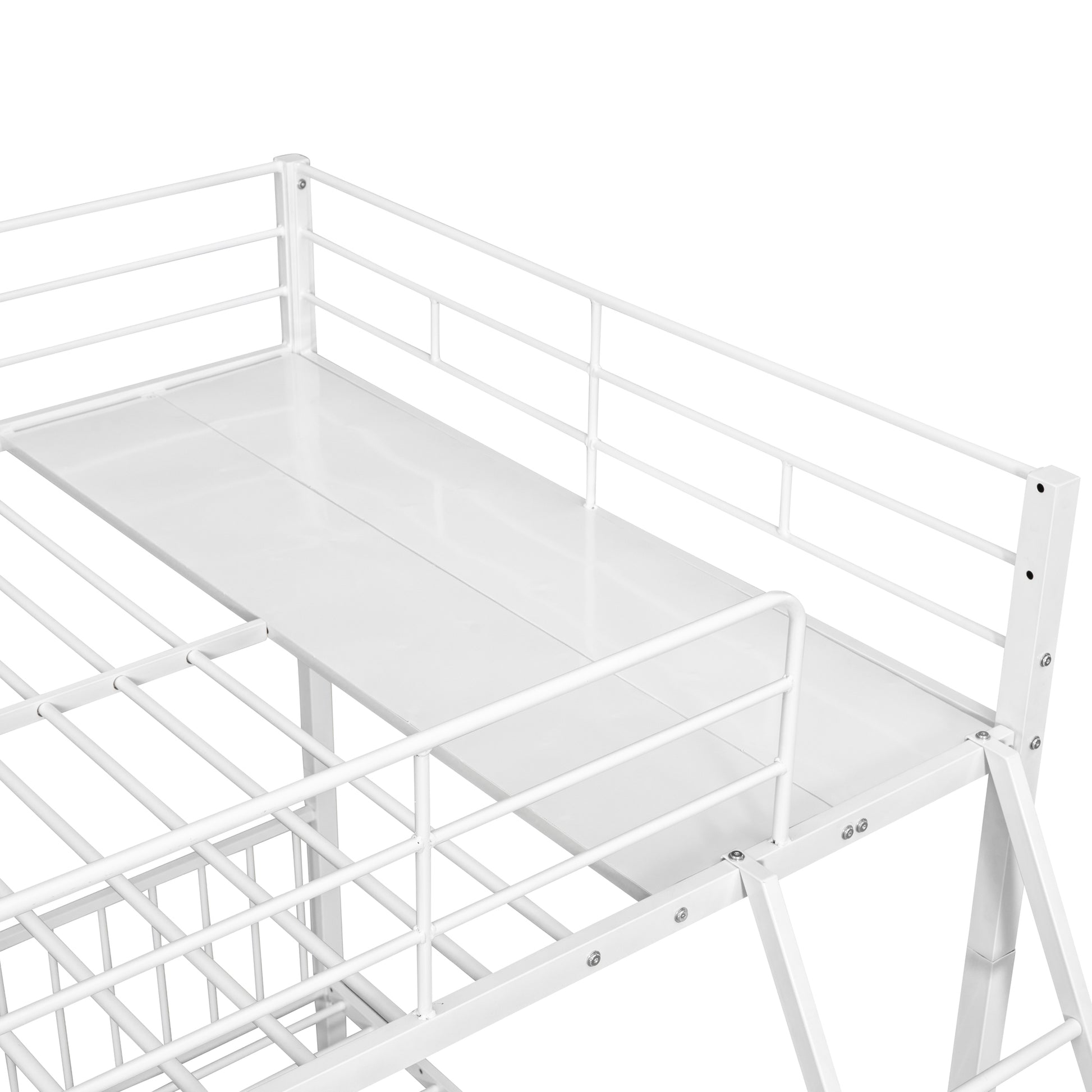 Full Over Twin & Twin Bunk Bed, Metal Triple Bunk Bed With Drawers And Guardrails, White White Metal & Wood