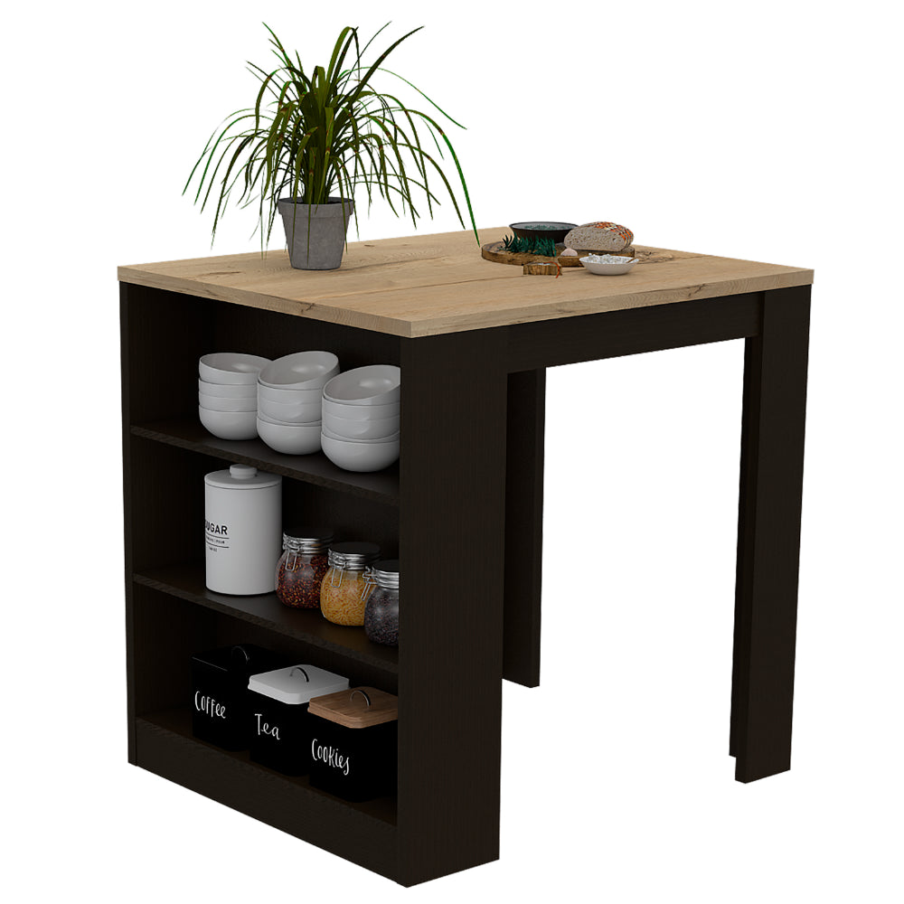 Elkins 3 Drawer Kitchen Island Black Wengue And Pine Black Particle Board