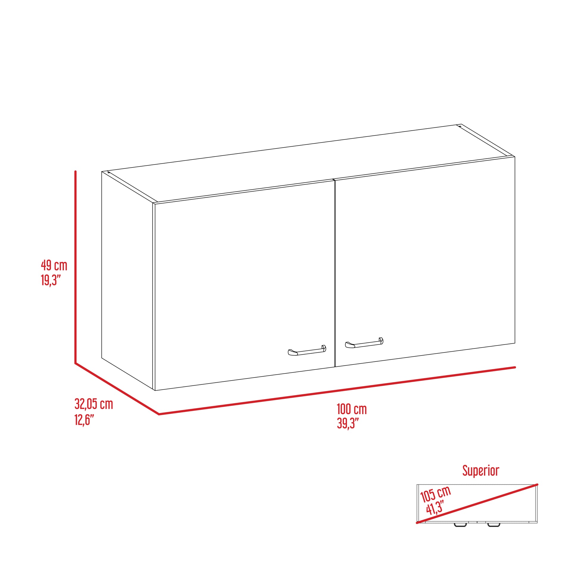 Brookeline Rectangle 2 Door Wall Cabinet White And Smokey Oak Gray Particle Board
