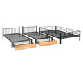 Full Over Twin & Twin Bunk Bed, Metal Triple Bunk Bed With Drawers And Guardrails, Black Black Metal & Wood