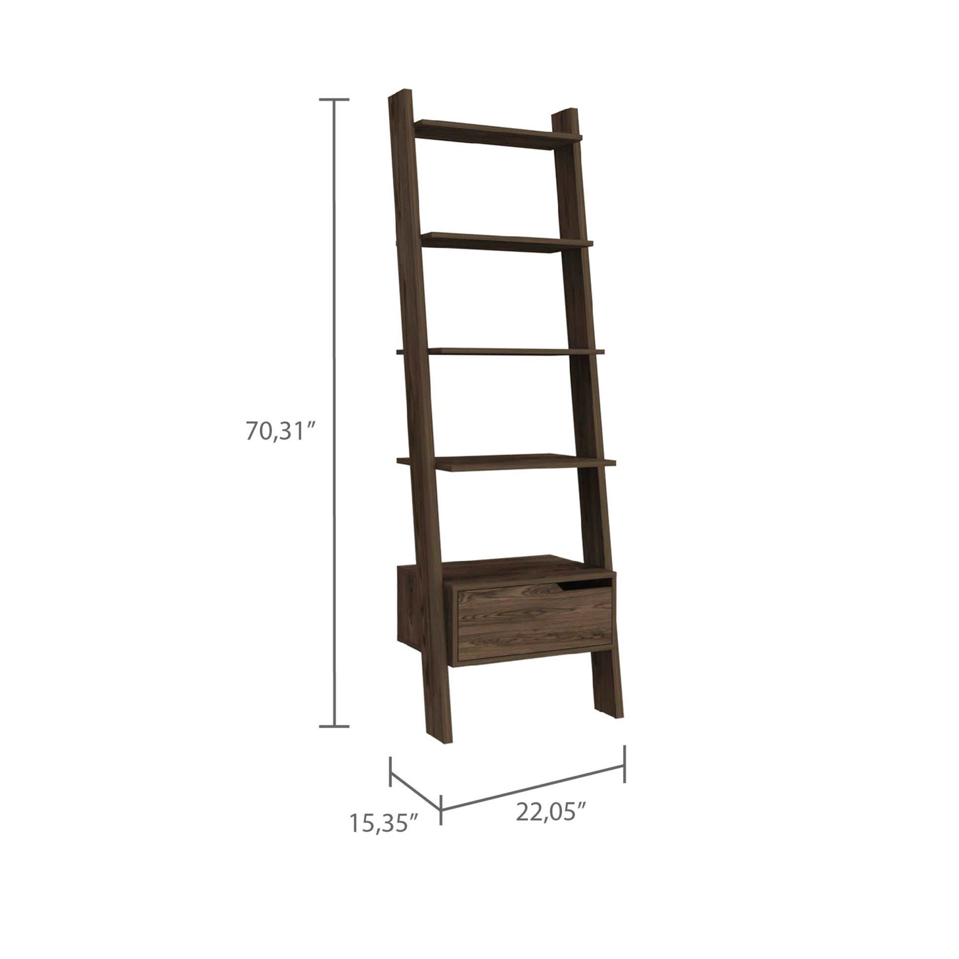 Haven 1 Drawer 4 Shelf Ladder Bookcase Dark Walnut Brown Particle Board