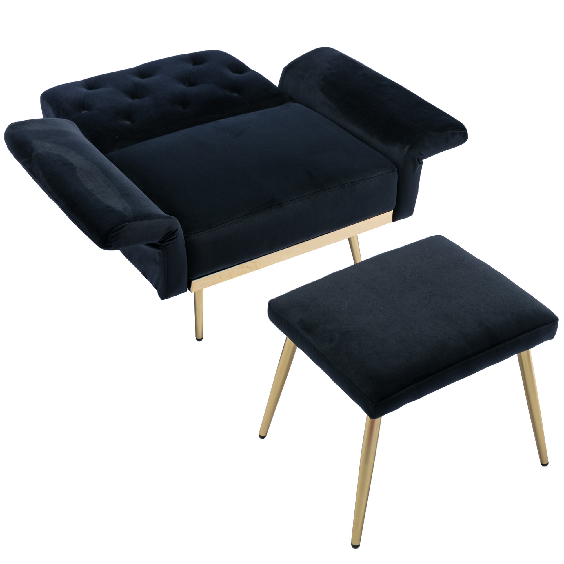 Coolmore Velvet Accent Chair With Adjustable Armrests And Backrest, Button Tufted Lounge Chair, Single Recliner Armchair With Ottoman Black Metal